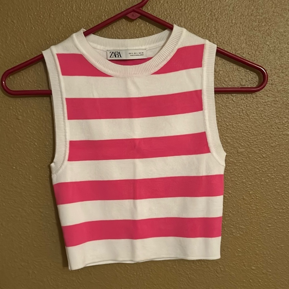 Zara pink white stripe sleeveless sweater top